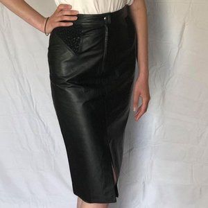 Vintage genuine leather pencil skirt